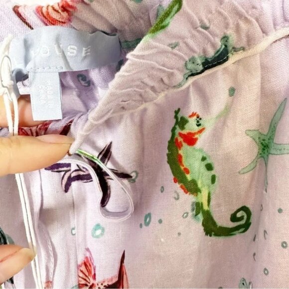 HILL HOUSE The Skylar Pant Sea Creatures 100% Linen Pants Size M Beach Ocean - Picture 3 of 7